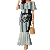Striped Bass Jumping Graphic Mermaid Dress Rod Reel and Airplane on Fish Scale Pattern - Wonder Print Shop