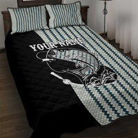 Striped Bass Jumping Graphic Quilt Bed Set Rod Reel and Airplane on Fish Scale Pattern - Wonder Print Shop