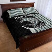Striped Bass Jumping Graphic Quilt Bed Set Rod Reel and Airplane on Fish Scale Pattern - Wonder Print Shop