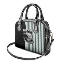 Striped Bass Jumping Graphic Shoulder Handbag Rod Reel and Airplane on Fish Scale Pattern - Wonder Print Shop