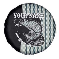 Striped Bass Jumping Graphic Spare Tire Cover Rod Reel and Airplane on Fish Scale Pattern - Wonder Print Shop