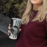 Striped Bass Jumping Graphic Tumbler Cup Rod Reel and Airplane on Fish Scale Pattern - Wonder Print Shop