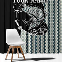 Striped Bass Jumping Graphic Window Curtain Rod Reel and Airplane on Fish Scale Pattern - Wonder Print Shop