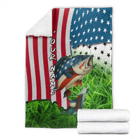 American Flag Bass Fishing Design Blanket with Largemouth Bass and Green Grass Background - Wonder Print Shop
