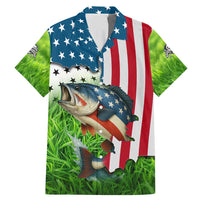 American Flag Bass Fishing Design Family Matching Mermaid Dress and Hawaiian Shirt with Largemouth Bass and Green Grass Background - Wonder Print Shop