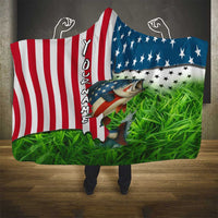 American Flag Bass Fishing Design Hooded Blanket with Largemouth Bass and Green Grass Background - Wonder Print Shop