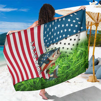 American Flag Bass Fishing Design Sarong with Largemouth Bass and Green Grass Background - Wonder Print Shop