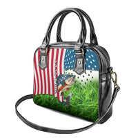 American Flag Bass Fishing Design Shoulder Handbag with Largemouth Bass and Green Grass Background - Wonder Print Shop