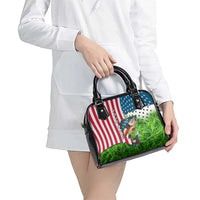 American Flag Bass Fishing Design Shoulder Handbag with Largemouth Bass and Green Grass Background - Wonder Print Shop