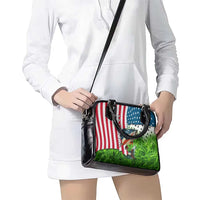 American Flag Bass Fishing Design Shoulder Handbag with Largemouth Bass and Green Grass Background - Wonder Print Shop