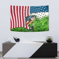 American Flag Bass Fishing Design Tapestry with Largemouth Bass and Green Grass Background - Wonder Print Shop
