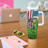American Flag Bass Fishing Design Tumbler With Handle with Largemouth Bass and Green Grass Background - Wonder Print Shop