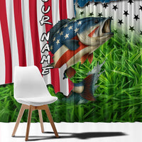 American Flag Bass Fishing Design Window Curtain with Largemouth Bass and Green Grass Background - Wonder Print Shop