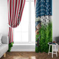 American Flag Bass Fishing Design Window Curtain with Largemouth Bass and Green Grass Background - Wonder Print Shop