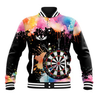 Dartboard and Colorful Paint Splash Darts Baseball Jacket with Aim Shoot Swear Repeat Quote Custom Name TS04