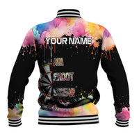Dartboard and Colorful Paint Splash Darts Baseball Jacket with Aim Shoot Swear Repeat Quote Custom Name TS04