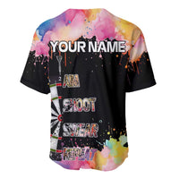Dartboard and Colorful Paint Splash Darts Baseball Jersey with Aim Shoot Swear Repeat Quote Custom Name TS04