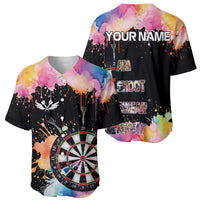 Dartboard and Colorful Paint Splash Darts Baseball Jersey with Aim Shoot Swear Repeat Quote Custom Name TS04
