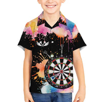 Dartboard and Colorful Paint Splash Darts Family Matching Long Sleeve Bodycon Dress and Hawaiian Shirt with Aim Shoot Swear Repeat Quote Custom Name TS04
