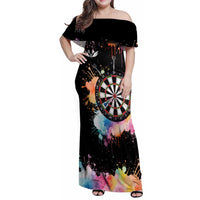 Dartboard and Colorful Paint Splash Darts Family Matching Off Shoulder Maxi Dress and Hawaiian Shirt with Aim Shoot Swear Repeat Quote Custom Name TS04