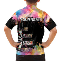 Dartboard and Colorful Paint Splash Darts Family Matching Short Sleeve Bodycon Dress and Hawaiian Shirt with Aim Shoot Swear Repeat Quote Custom Name TS04