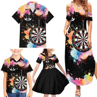 Dartboard and Colorful Paint Splash Darts Family Matching Summer Maxi Dress and Hawaiian Shirt with Aim Shoot Swear Repeat Quote Custom Name TS04