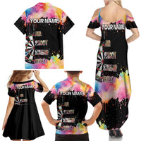 Dartboard and Colorful Paint Splash Darts Family Matching Summer Maxi Dress and Hawaiian Shirt with Aim Shoot Swear Repeat Quote Custom Name TS04
