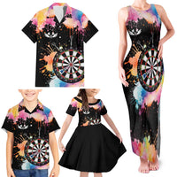 Dartboard and Colorful Paint Splash Darts Family Matching Tank Maxi Dress and Hawaiian Shirt with Aim Shoot Swear Repeat Quote Custom Name TS04