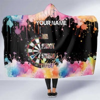 Dartboard and Colorful Paint Splash Darts Hooded Blanket with Aim Shoot Swear Repeat Quote Custom Name - Wonder Print Shop