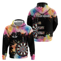 Dartboard and Colorful Paint Splash Darts Hoodie with Aim Shoot Swear Repeat Quote Custom Name TS04