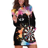 Dartboard and Colorful Paint Splash Darts Hoodie Dress with Aim Shoot Swear Repeat Quote Custom Name TS04