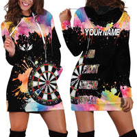 Dartboard and Colorful Paint Splash Darts Hoodie Dress with Aim Shoot Swear Repeat Quote Custom Name TS04