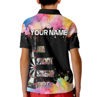 Dartboard and Colorful Paint Splash Darts Kid Polo Shirt with Aim Shoot Swear Repeat Quote Custom Name TS04