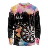 Dartboard and Colorful Paint Splash Darts Long Sleeve Shirt with Aim Shoot Swear Repeat Quote Custom Name TS04