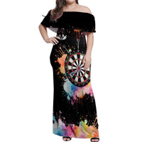 Dartboard and Colorful Paint Splash Darts Off Shoulder Maxi Dress with Aim Shoot Swear Repeat Quote Custom Name TS04