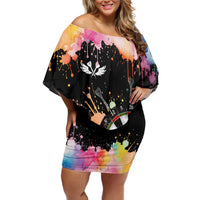 Dartboard and Colorful Paint Splash Darts Off Shoulder Short Dress with Aim Shoot Swear Repeat Quote Custom Name TS04
