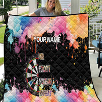 Dartboard and Colorful Paint Splash Darts Quilt with Aim Shoot Swear Repeat Quote Custom Name - Wonder Print Shop