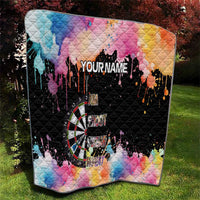Dartboard and Colorful Paint Splash Darts Quilt with Aim Shoot Swear Repeat Quote Custom Name - Wonder Print Shop