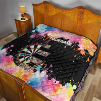 Dartboard and Colorful Paint Splash Darts Quilt with Aim Shoot Swear Repeat Quote Custom Name - Wonder Print Shop