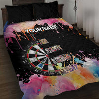 Dartboard and Colorful Paint Splash Darts Quilt Bed Set with Aim Shoot Swear Repeat Quote Custom Name - Wonder Print Shop