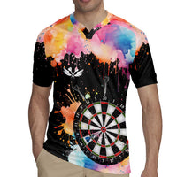 Dartboard and Colorful Paint Splash Darts Rugby Jersey with Aim Shoot Swear Repeat Quote Custom Name TS04