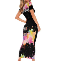 Dartboard and Colorful Paint Splash Darts Short Sleeve Bodycon Dress with Aim Shoot Swear Repeat Quote Custom Name TS04