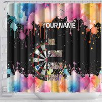 Dartboard and Colorful Paint Splash Darts Shower Curtain with Aim Shoot Swear Repeat Quote Custom Name - Wonder Print Shop
