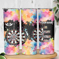 Dartboard and Colorful Paint Splash Darts Skinny Tumbler with Aim Shoot Swear Repeat Quote Custom Name - Wonder Print Shop