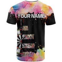 Dartboard and Colorful Paint Splash Darts T Shirt with Aim Shoot Swear Repeat Quote Custom Name TS04