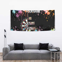 Dartboard and Colorful Paint Splash Darts Tapestry with Aim Shoot Swear Repeat Quote Custom Name - Wonder Print Shop