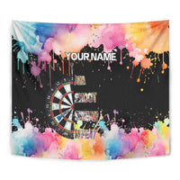 Dartboard and Colorful Paint Splash Darts Tapestry with Aim Shoot Swear Repeat Quote Custom Name - Wonder Print Shop