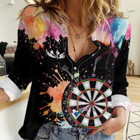 Dartboard and Colorful Paint Splash Darts Women Casual Shirt with Aim Shoot Swear Repeat Quote Custom Name TS04