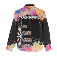Dartboard and Colorful Paint Splash Darts Women Casual Shirt with Aim Shoot Swear Repeat Quote Custom Name TS04