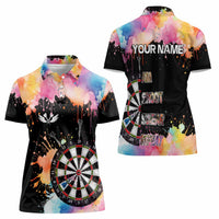 Dartboard and Colorful Paint Splash Darts Women Polo Shirt with Aim Shoot Swear Repeat Quote Custom Name TS04